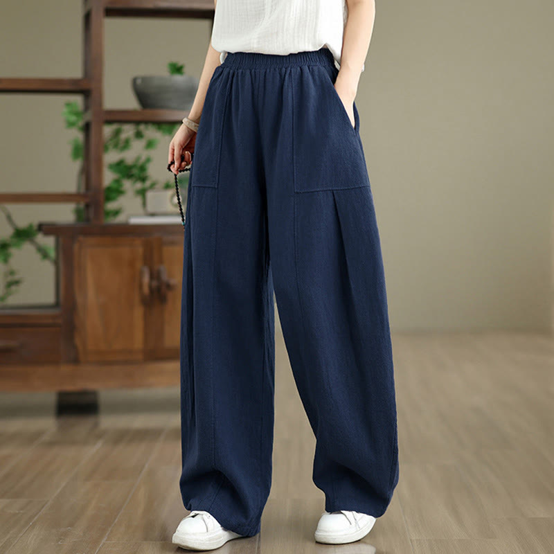 Buddha Stones Solid Color Cotton Linen Women's Straight Leg Pants With Pockets - image 16