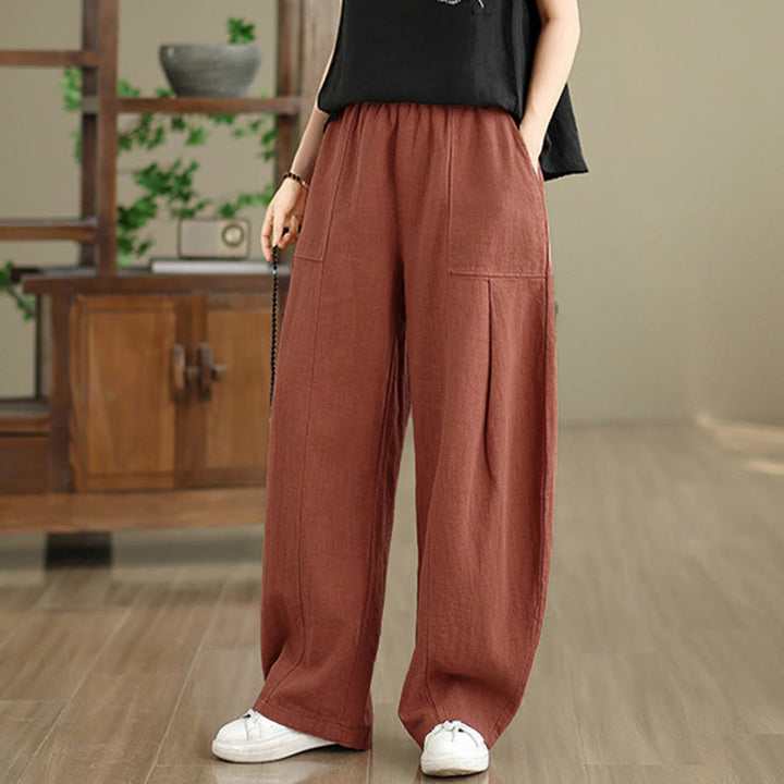 Buddha Stones Solid Color Cotton Linen Women's Straight Leg Pants With Pockets - image 14