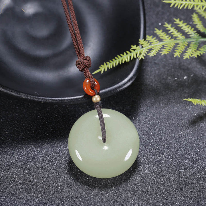 Round Hetian White Jade Peace Buckle Blessing Necklace Pendant - image 3