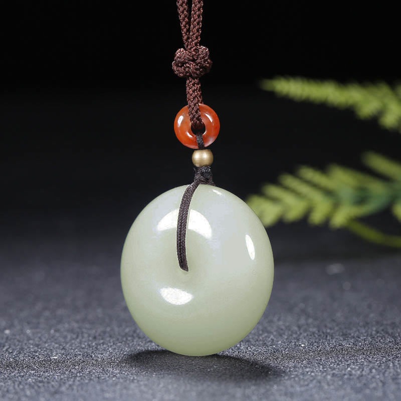 Round Hetian White Jade Peace Buckle Blessing Necklace Pendant - image 8