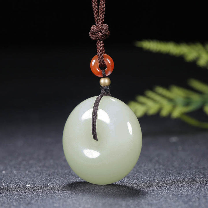 Round Hetian White Jade Peace Buckle Blessing Necklace Pendant - image 8
