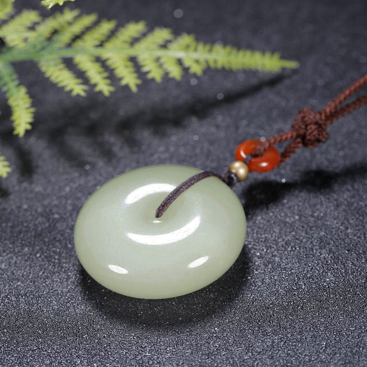 Round Hetian White Jade Peace Buckle Blessing Necklace Pendant - image 4