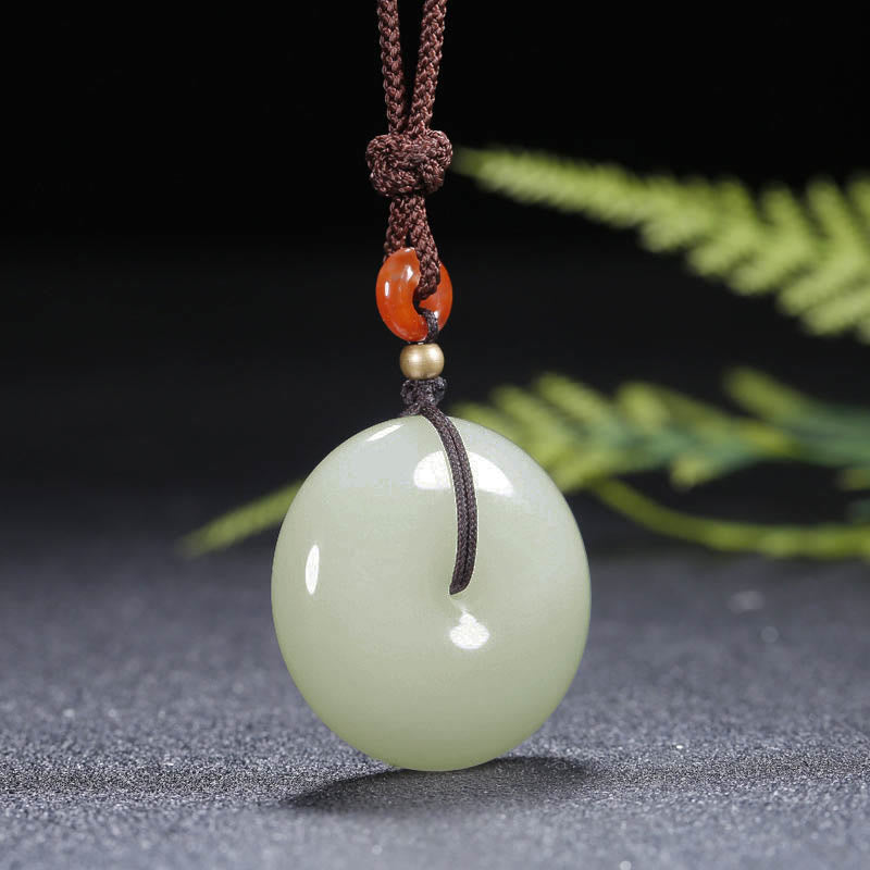 Round Hetian White Jade Peace Buckle Blessing Necklace Pendant - image 7