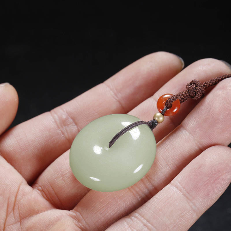 Round Hetian White Jade Peace Buckle Blessing Necklace Pendant - image 9