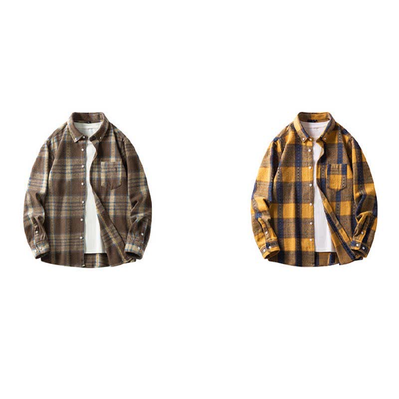 Buddha Stones Commute Multicolor Plaid Button Men's Cotton Long Sleeve Shirts With Pocket - image 23