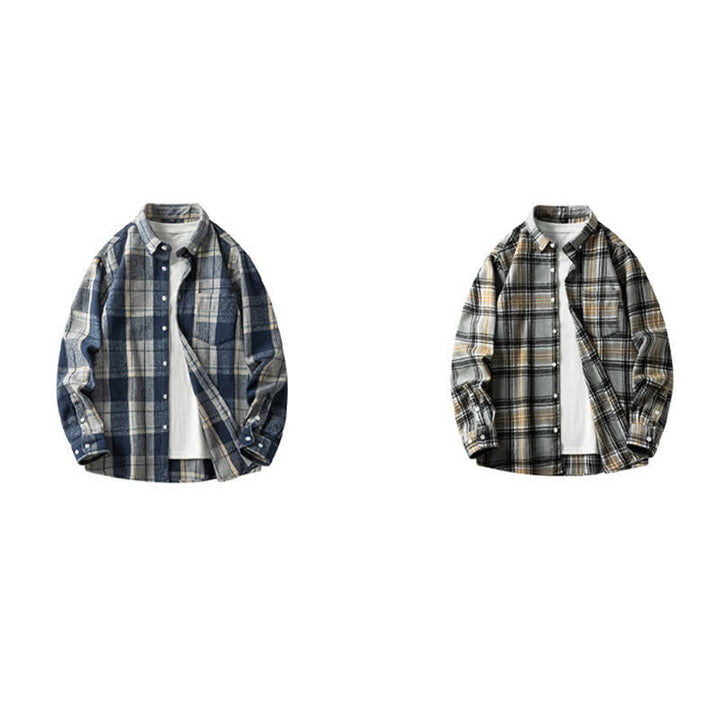 Buddha Stones Commute Multicolor Plaid Button Men's Cotton Long Sleeve Shirts With Pocket - image 26