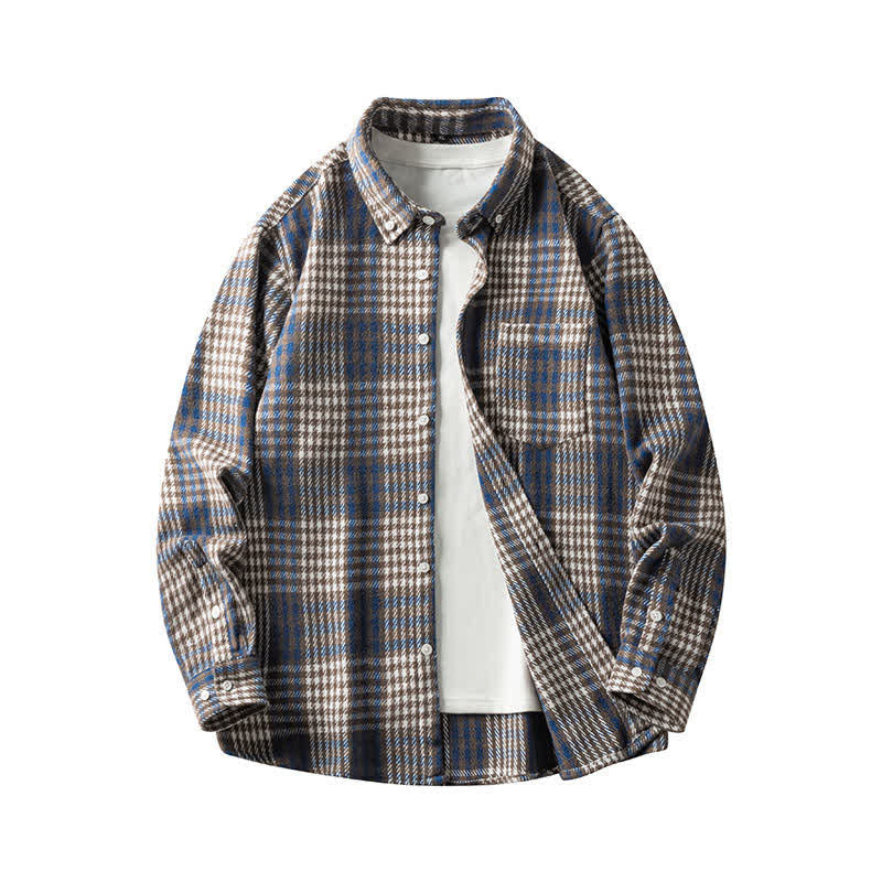 Buddha Stones Commute Multicolor Plaid Button Men's Cotton Long Sleeve Shirts With Pocket - SteelBlue Striped Sienna Plaid - US/UK/AU48，EU58 (7XL) - image 19