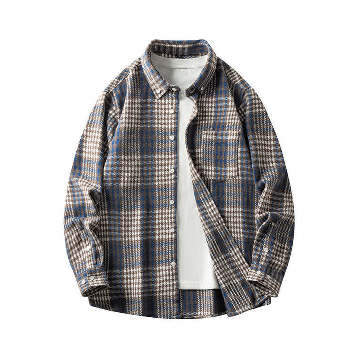 Buddha Stones Commute Multicolor Plaid Button Men's Cotton Long Sleeve Shirts With Pocket - SteelBlue Striped Sienna Plaid - US/UK/AU48，EU58 (7XL) - image 19