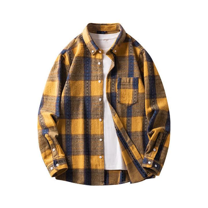 Buddha Stones Commute Multicolor Plaid Button Men's Cotton Long Sleeve Shirts With Pocket - Gold DarkBlue Plaid - US/UK/AU48，EU58 (7XL) - image 16