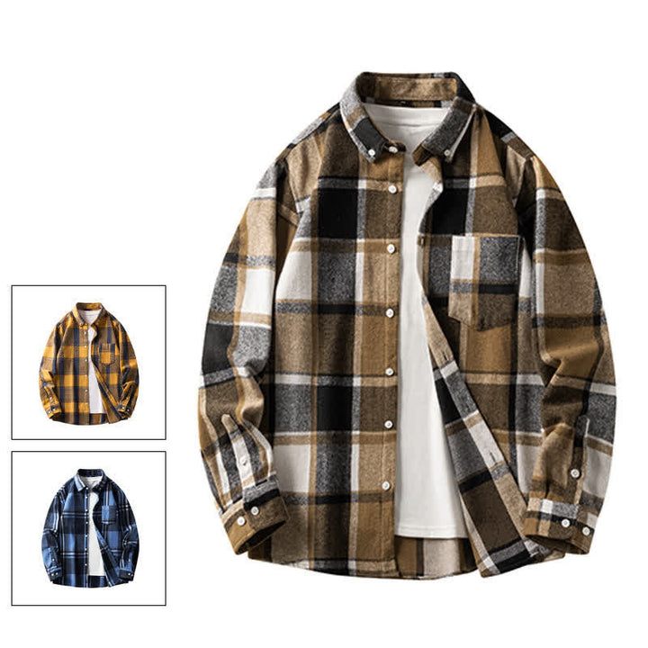 Buddha Stones Commute Multicolor Plaid Button Men's Cotton Long Sleeve Shirts With Pocket - image 4