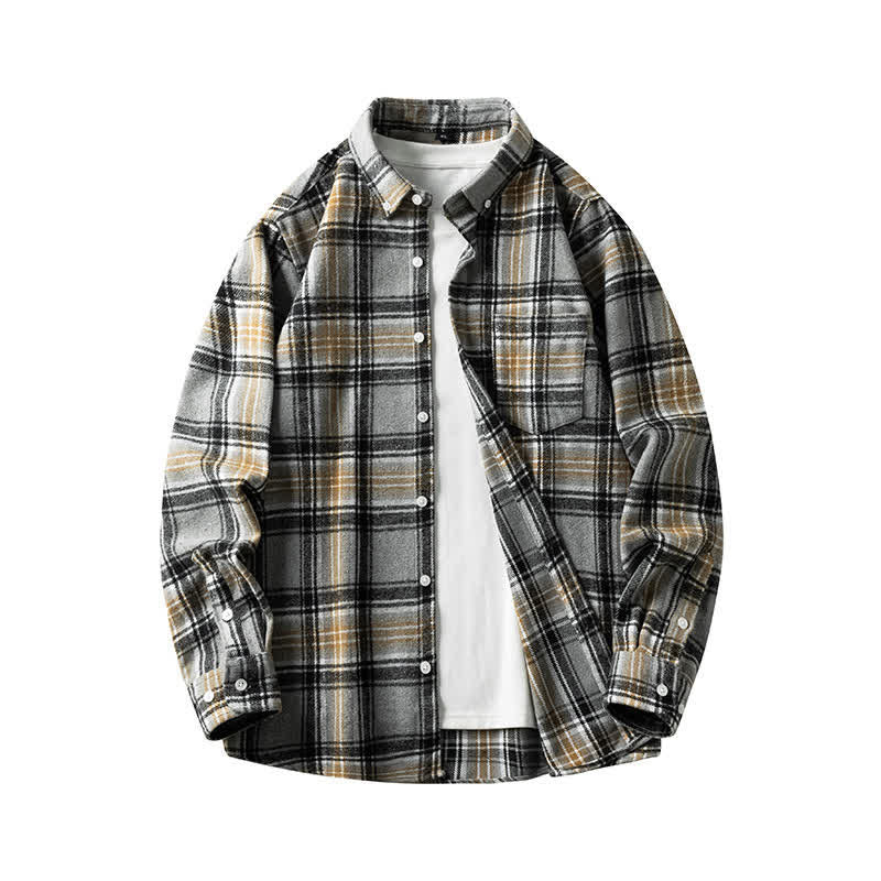 Buddha Stones Commute Multicolor Plaid Button Men's Cotton Long Sleeve Shirts With Pocket - DarkGray Plaid - US/UK/AU48，EU58 (7XL) - image 21