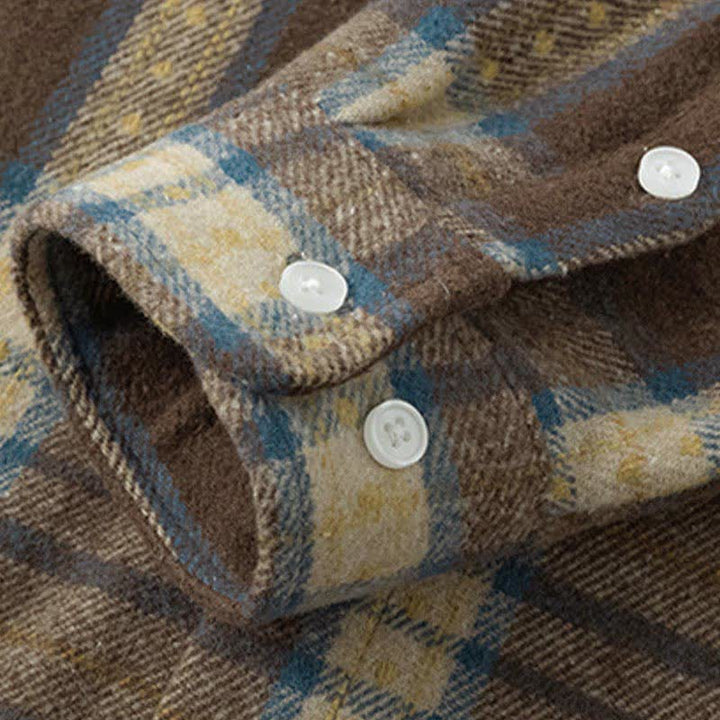 Buddha Stones Commute Multicolor Plaid Button Men's Cotton Long Sleeve Shirts With Pocket - image 14