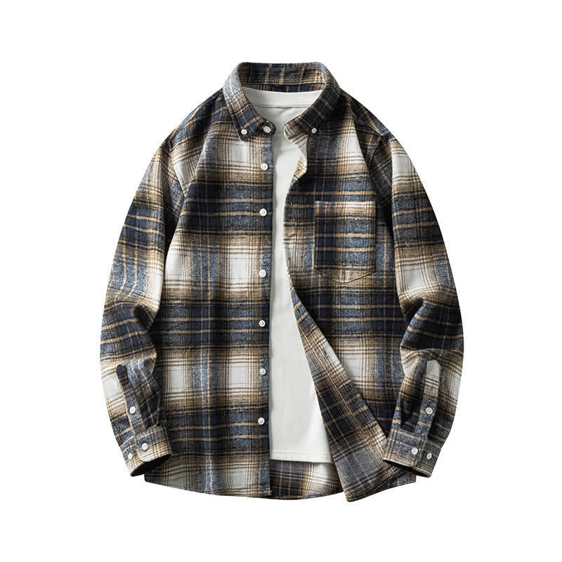 Buddha Stones Commute Multicolor Plaid Button Men's Cotton Long Sleeve Shirts With Pocket - White MidnightBlue Plaid - US/UK/AU48，EU58 (7XL) - image 18