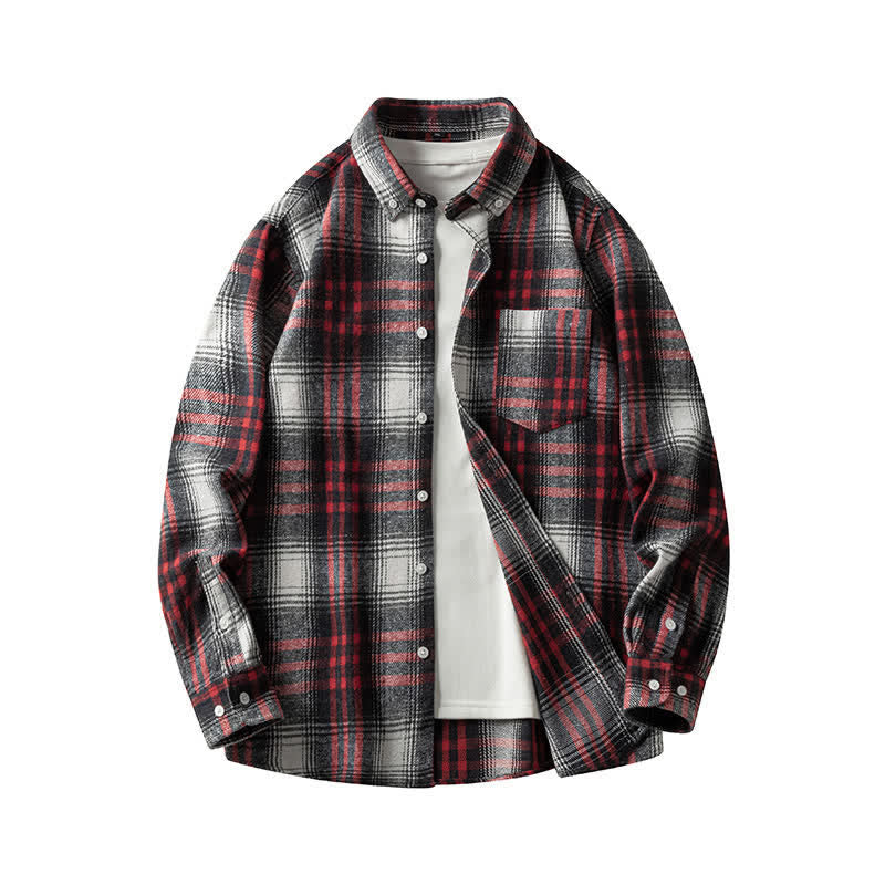 Buddha Stones Commute Multicolor Plaid Button Men's Cotton Long Sleeve Shirts With Pocket - Black Red Plaid - US/UK/AU48，EU58 (7XL) - image 20