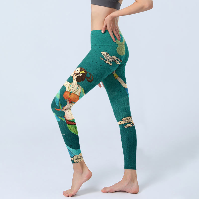 Buddha Stones Elegant Fairy Crane Cloud Pine Tree Pattern Print Gym Leggings Women's Yoga Pants - image 2