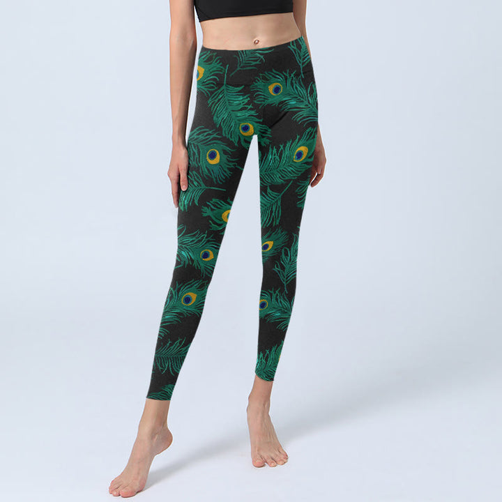 Buddha Stones Retro Peacock Feather Pattern Print Gym Leggings Women's Yoga Pants - image 5