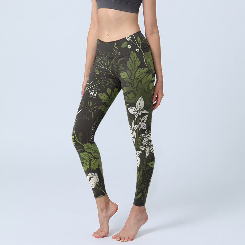 Buddha Stones Retro Flower Leaf Pattern Print Gym Leggings Women's Yoga Pants - Black - US18，UK/AU22，EU50 (4XL) - image 0