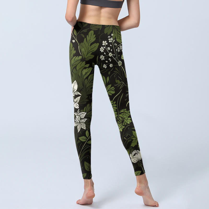 Buddha Stones Retro Flower Leaf Pattern Print Gym Leggings Women's Yoga Pants - image 6