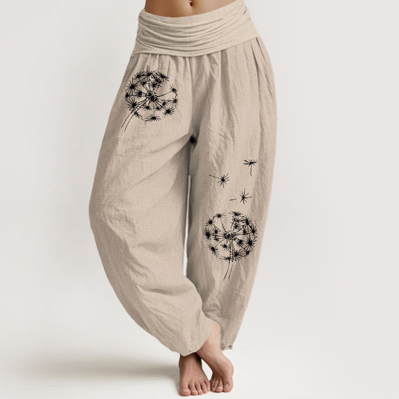 Buddha Stones Pure Cotton Concise Dandelion Pattern Women's Elastic Waist Harem Pants - Tan - US16，UK/AU20，EU48 (3XL) - image 11