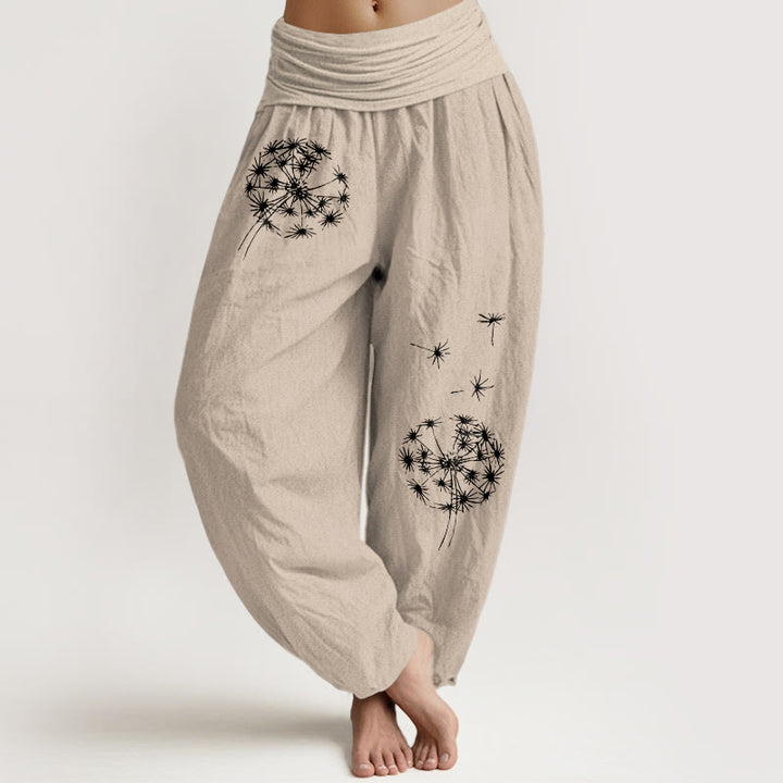 Buddha Stones Pure Cotton Concise Dandelion Pattern Women's Elastic Waist Harem Pants - Tan - US16，UK/AU20，EU48 (3XL) - image 11