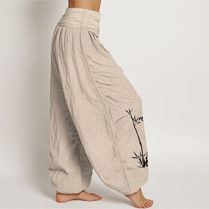 Buddha Stones Pure Cotton Concise Bamboo Butterfly Pattern Women's Elastic Waist Harem Pants - image 13