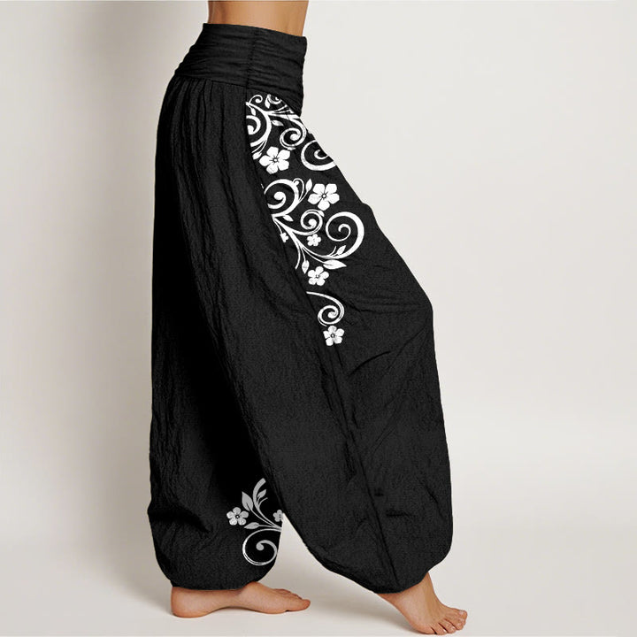 Buddha Stones Pure Cotton Elegant Vine Flower Pattern Women's Elastic Waist Harem Pants - image 2