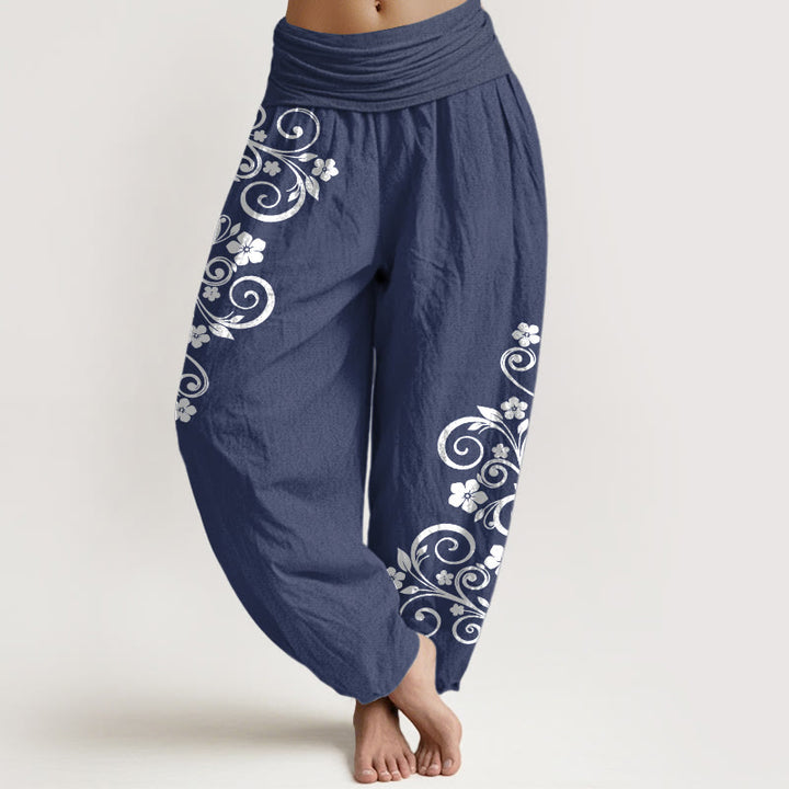 Buddha Stones Pure Cotton Elegant Vine Flower Pattern Women's Elastic Waist Harem Pants - DarkSlateBlue - US16，UK/AU20，EU48 (3XL) - image 5