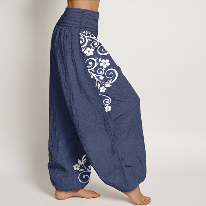 Buddha Stones Pure Cotton Elegant Vine Flower Pattern Women's Elastic Waist Harem Pants - image 7