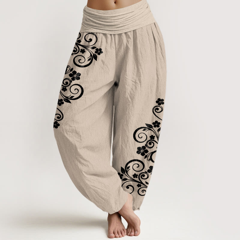 Buddha Stones Pure Cotton Elegant Vine Flower Pattern Women's Elastic Waist Harem Pants - Tan - US16，UK/AU20，EU48 (3XL) - image 11