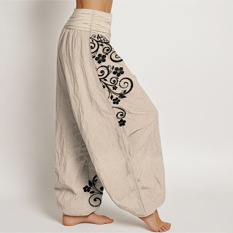 Buddha Stones Pure Cotton Elegant Vine Flower Pattern Women's Elastic Waist Harem Pants - image 13
