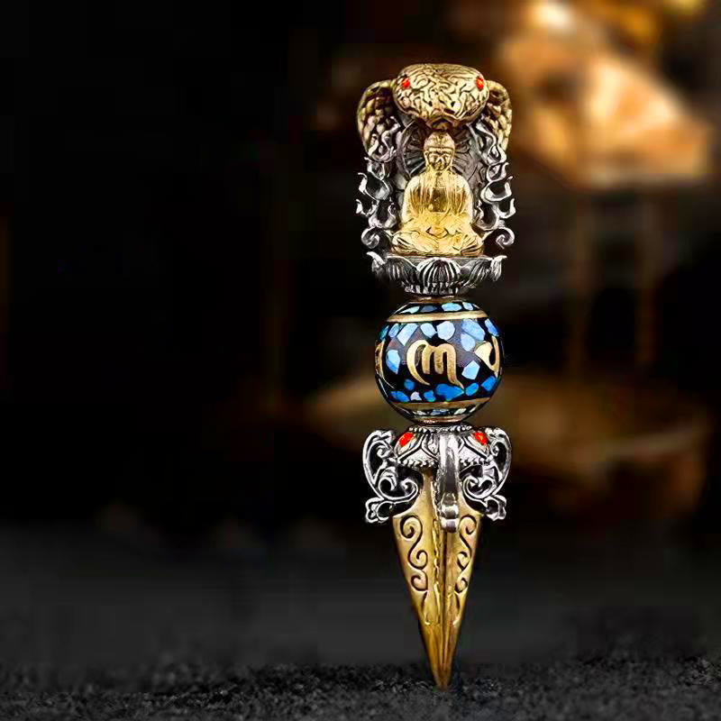 Buddha Stones Tibetan Om Mani Padme Hum Buddha Wealth Rotation Necklace Vajra Pendant - Pendant&Chain - image 0