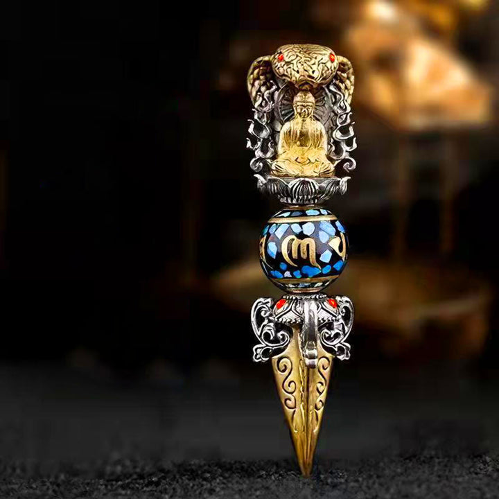 Buddha Stones Tibetan Om Mani Padme Hum Buddha Wealth Rotation Necklace Vajra Pendant - Pendant&Chain - image 0