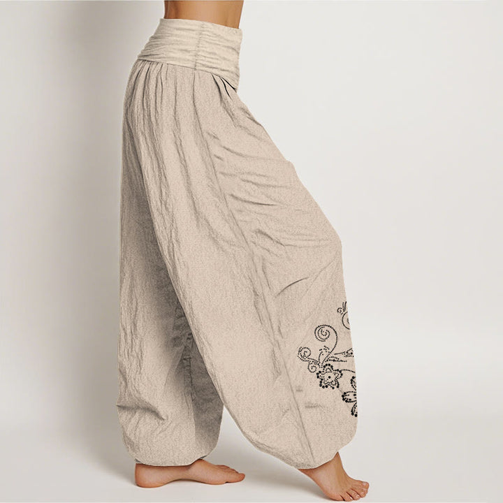 Buddha Stones Pure Cotton Composed Of Dots Vine Flower Pattern Women's Elastic Waist Harem Pants - image 13