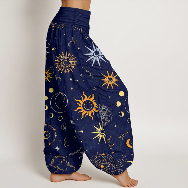 Buddha Stones Cotton Moon Sun Cloud Star Constellation Pattern Women's Elastic Waist Harem Pants - image 2