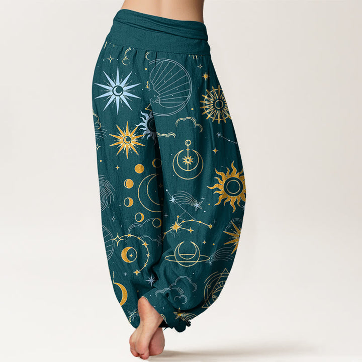 Buddha Stones Cotton Moon Sun Cloud Star Constellation Pattern Women's Elastic Waist Harem Pants - image 6