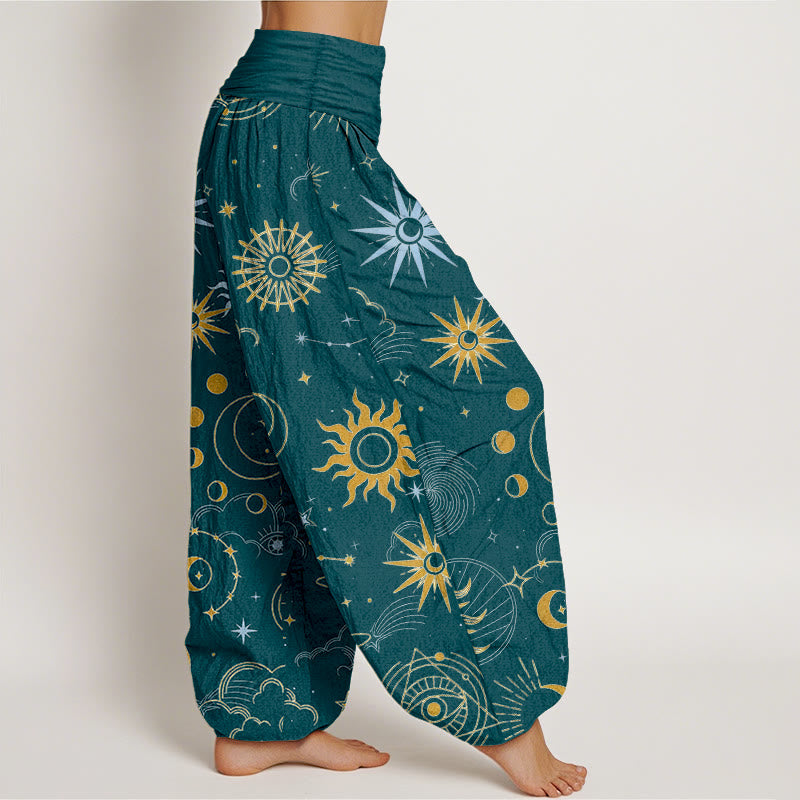 Buddha Stones Cotton Moon Sun Cloud Star Constellation Pattern Women's Elastic Waist Harem Pants - image 7