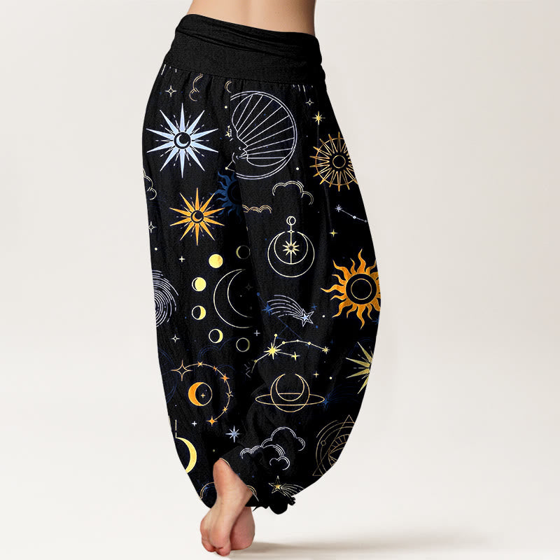 Buddha Stones Cotton Moon Sun Cloud Star Constellation Pattern Women's Elastic Waist Harem Pants - image 9