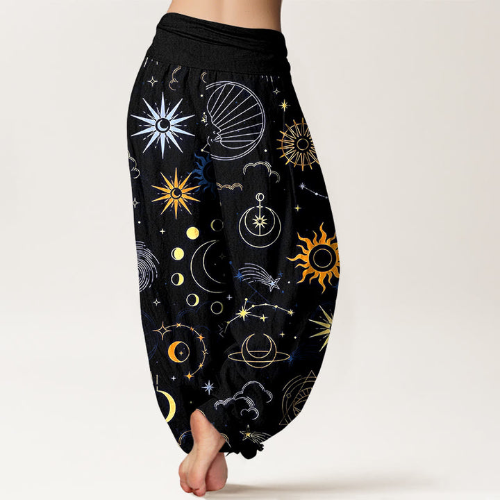 Buddha Stones Cotton Moon Sun Cloud Star Constellation Pattern Women's Elastic Waist Harem Pants - image 9