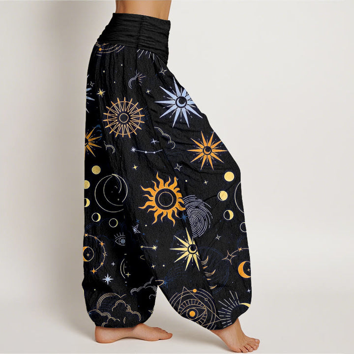 Buddha Stones Cotton Moon Sun Cloud Star Constellation Pattern Women's Elastic Waist Harem Pants - image 10