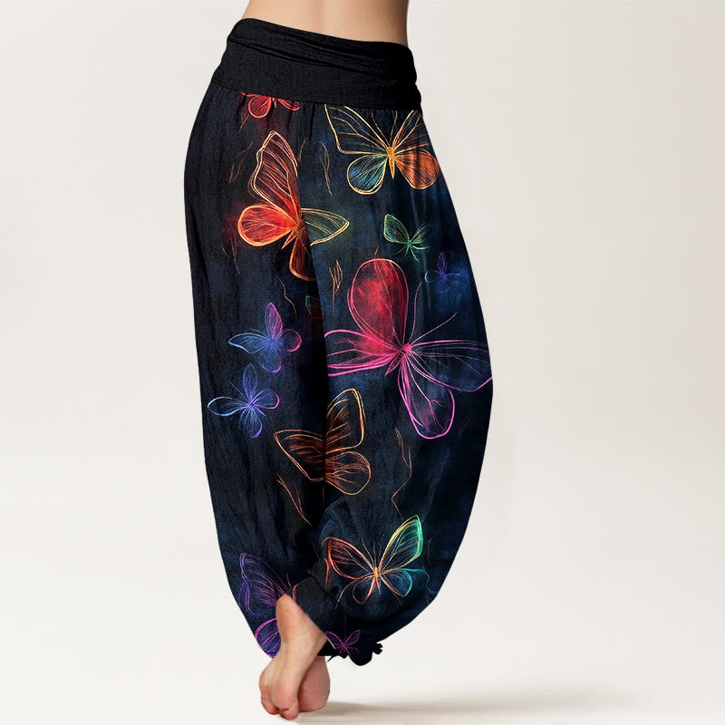 Buddha Stones Cotton Dreamlike Butterfly Pattern Women's Elastic Waist Harem Pants - image 1