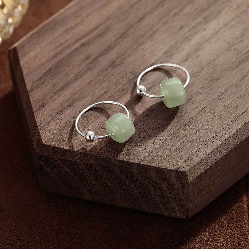 Buddha Stones 925 Sterling Silver Hetian Jade Prosperity Earrings  - image 1