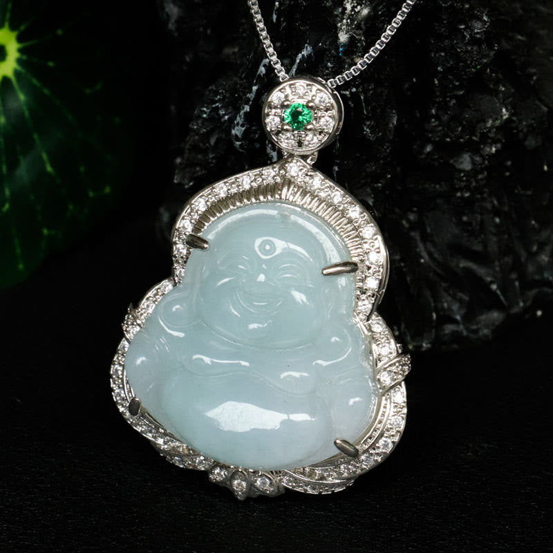 Buddha Stones Jade Laughing Buddha Abundance Necklace Pendant - image 8