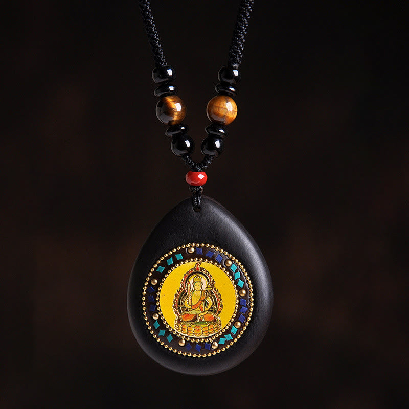 Buddha Stones Chinese Zodiac Natal Buddha Ebony Wood Tiger Eye Black Onyx Calm Necklace Pendants - Ox/Tiger-Void Bodhisattva - image 2