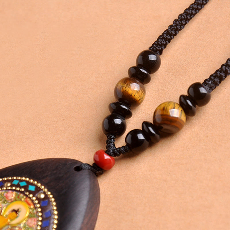 Buddha Stones Chinese Zodiac Natal Buddha Ebony Wood Tiger Eye Black Onyx Calm Necklace Pendants - image 14