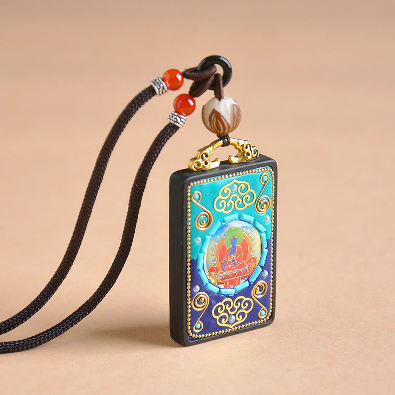Buddha Stones Medicine Buddha Ebony Wood Peace Necklace Pendant - image 4
