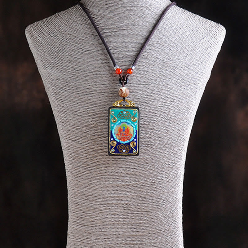 Buddha Stones Medicine Buddha Ebony Wood Peace Necklace Pendant - image 2