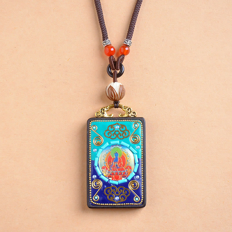 Buddha Stones Medicine Buddha Ebony Wood Peace Necklace Pendant - image 3