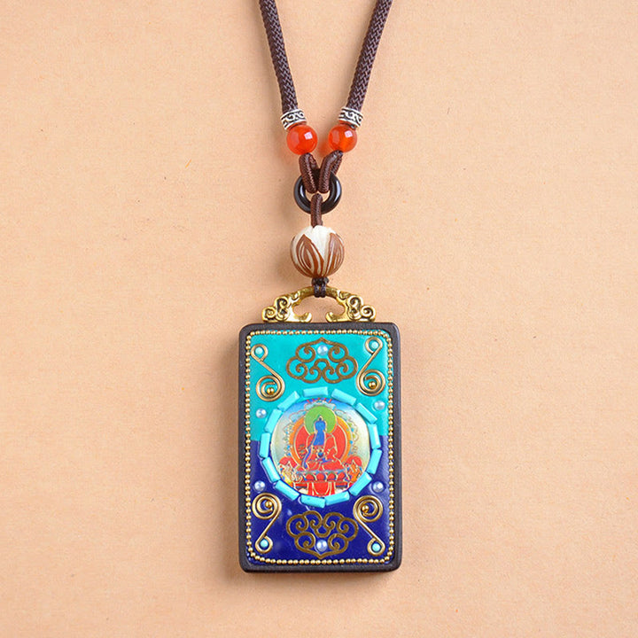 Buddha Stones Medicine Buddha Ebony Wood Peace Necklace Pendant - image 3