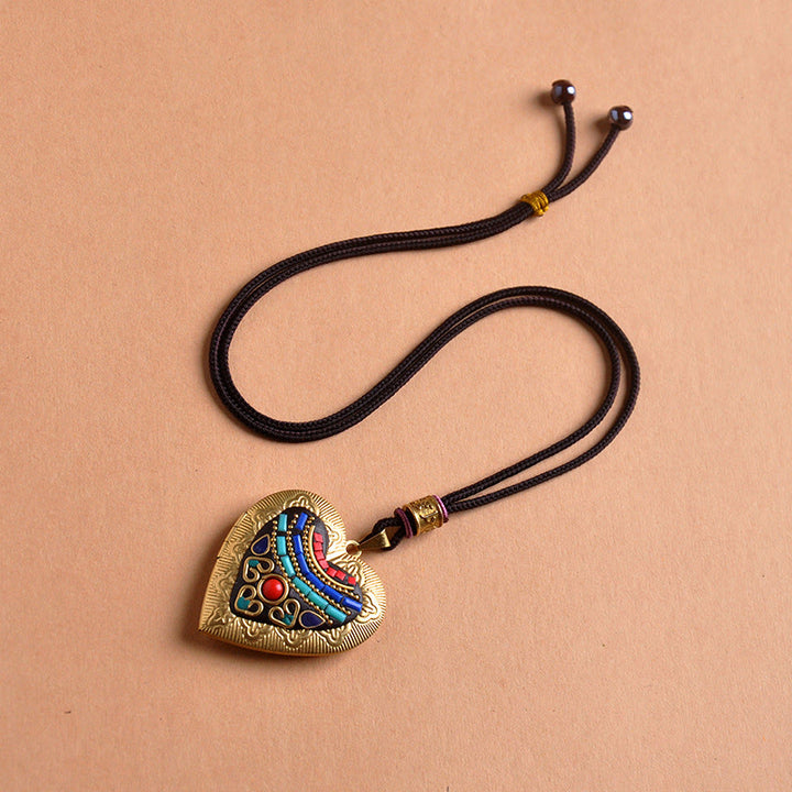Buddha Stones Copper Kwan Yin Avalokitesvara Zakiram Wealth Pendant Necklace - Heart-Shaped Rope(Necklace Length:72cm) - image 13
