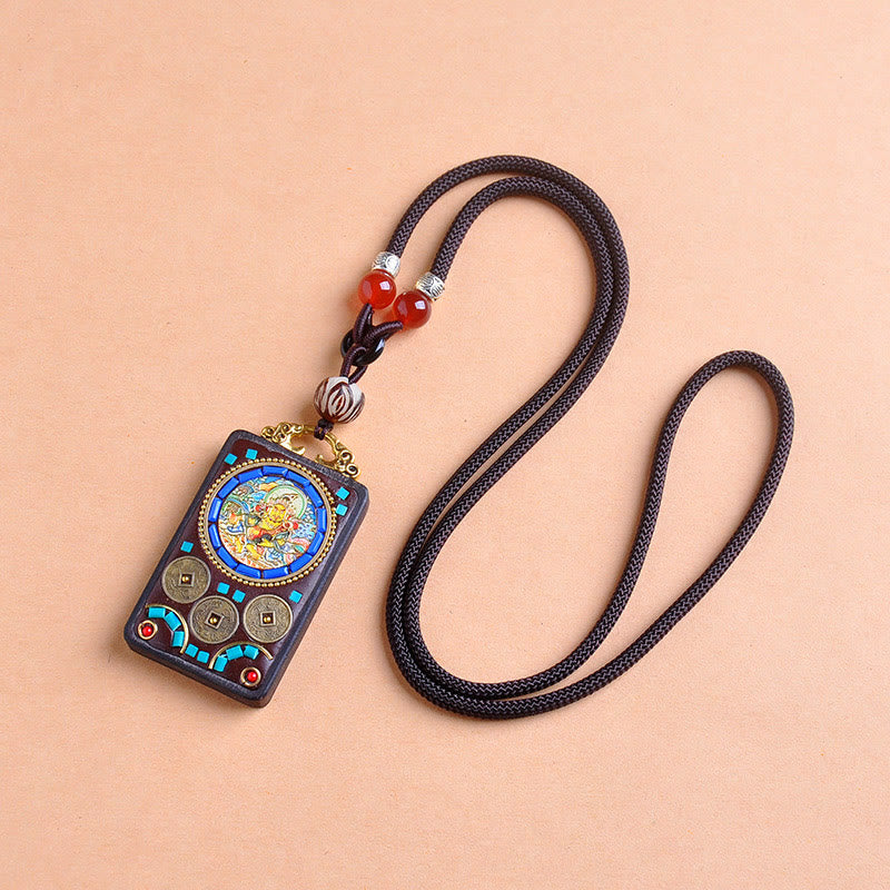 Buddha Stones Thangka Yin Yang Copper Coins Ebony Wood Zakiram Balance Pendant Necklace - image 16